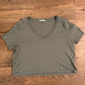 Marine Layer Olive V-Neck Crop Tee